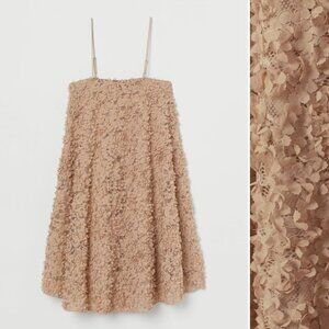 NWT H&M Beige Trapeze Style Mini Dress with Appliqués 3D Flowers Size XS